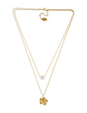 Collar Doble Cadena Flor y Perlita