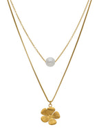 Collar Doble Cadena Flor y Perlita