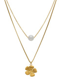 Collar Doble Cadena Flor y Perlita