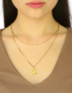 Collar Doble Cadena Flor y Perlita