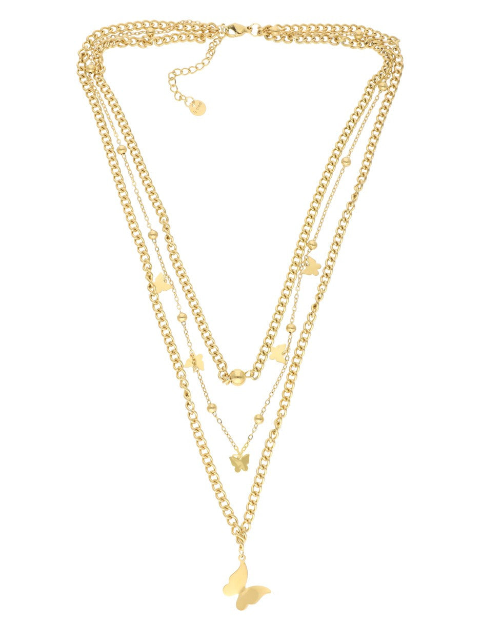 Collar Mariposa y balin triple cadena
