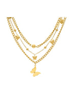 Collar Mariposa y balin triple cadena