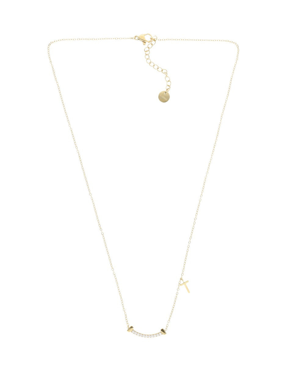 Collar Barra T Cristales Cruz Mini