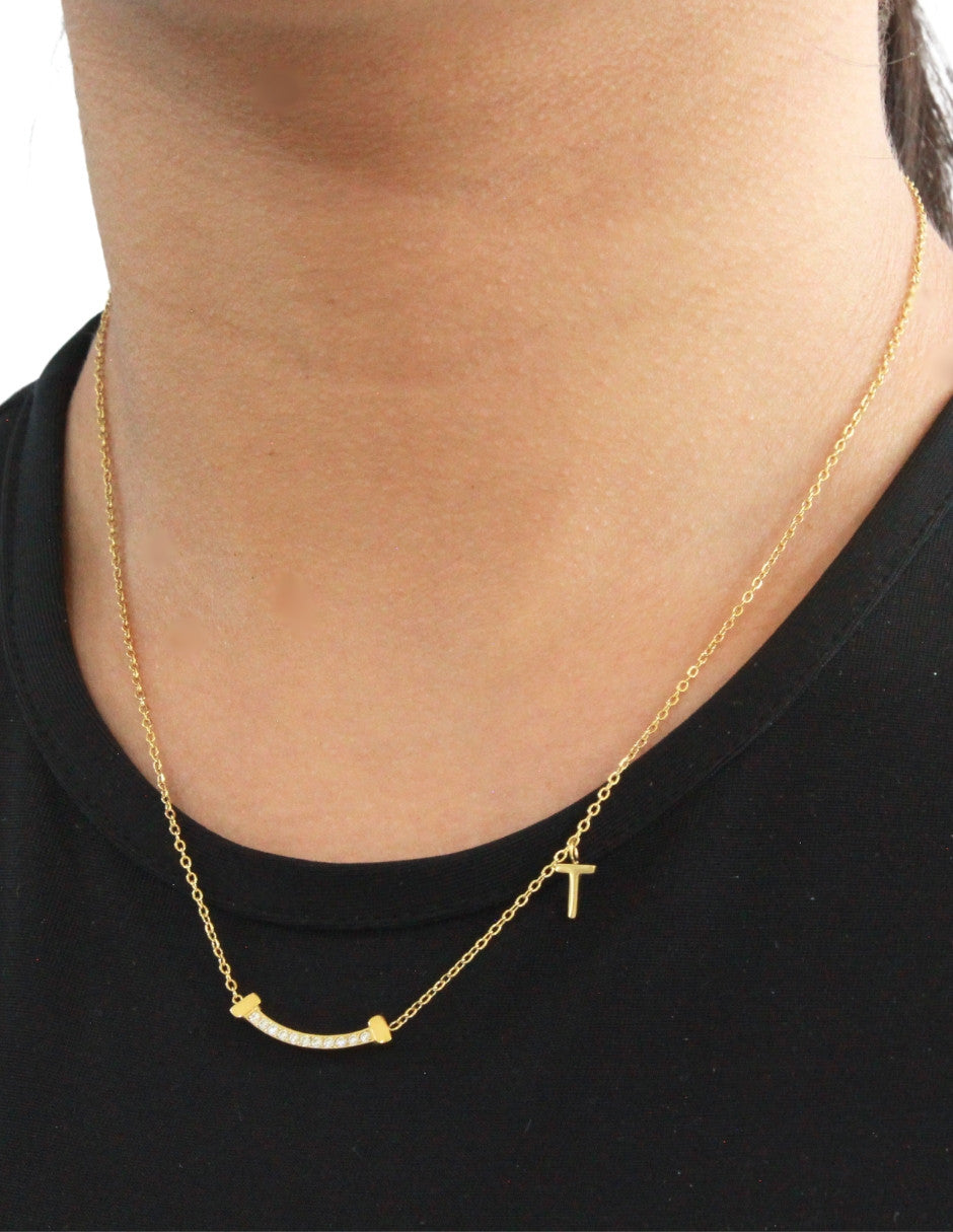 Collar Barra T Cristales Cruz Mini