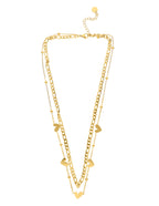 Collar Doble Cadena Barbada y Corazones