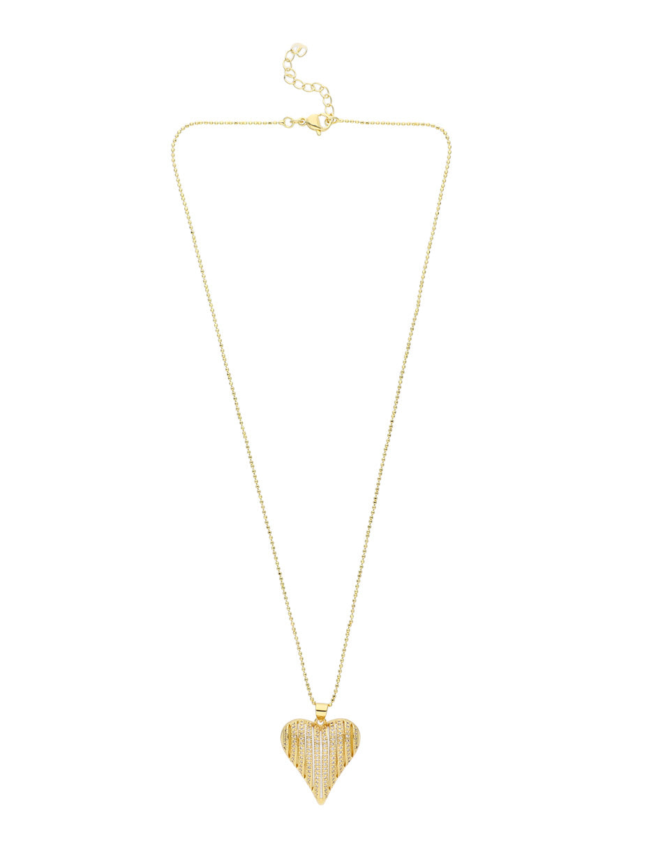 Collar Chapa Corazon Grande Inflado Cristales