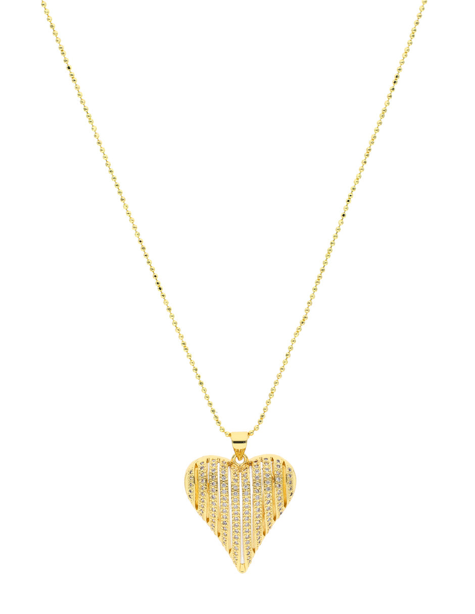 Collar Chapa Corazon Grande Inflado Cristales