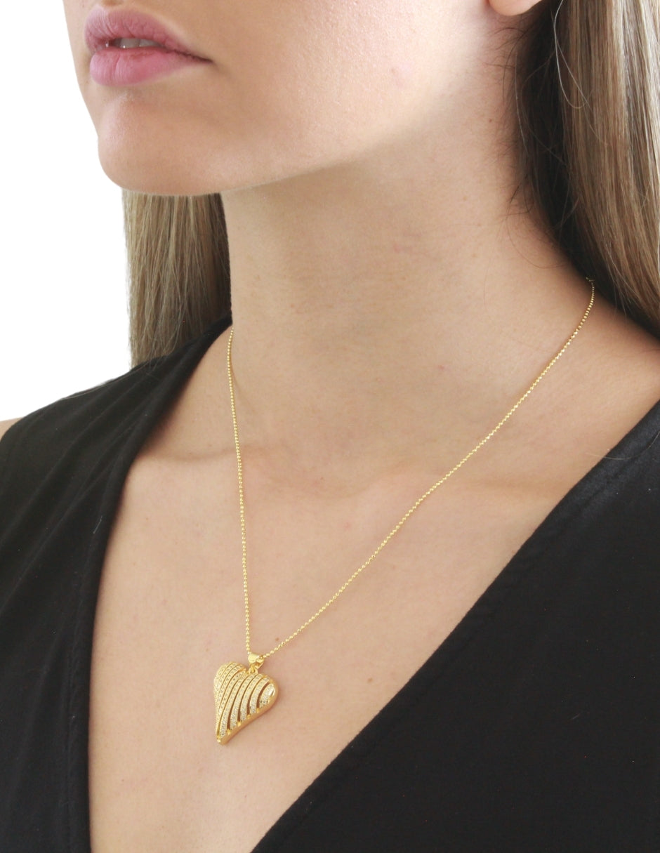 Collar Chapa Corazon Grande Inflado Cristales