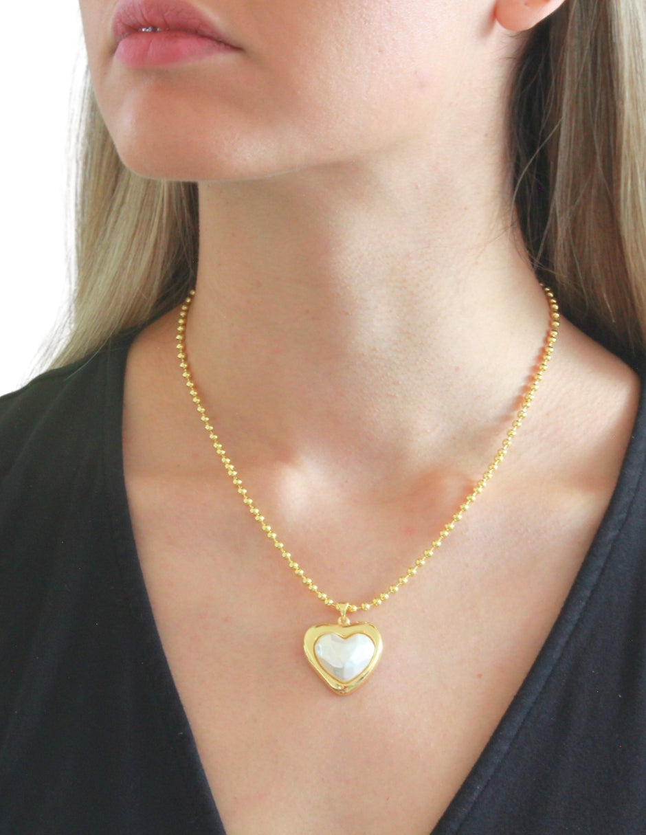 Collar Chapa Corazon tipo Perla