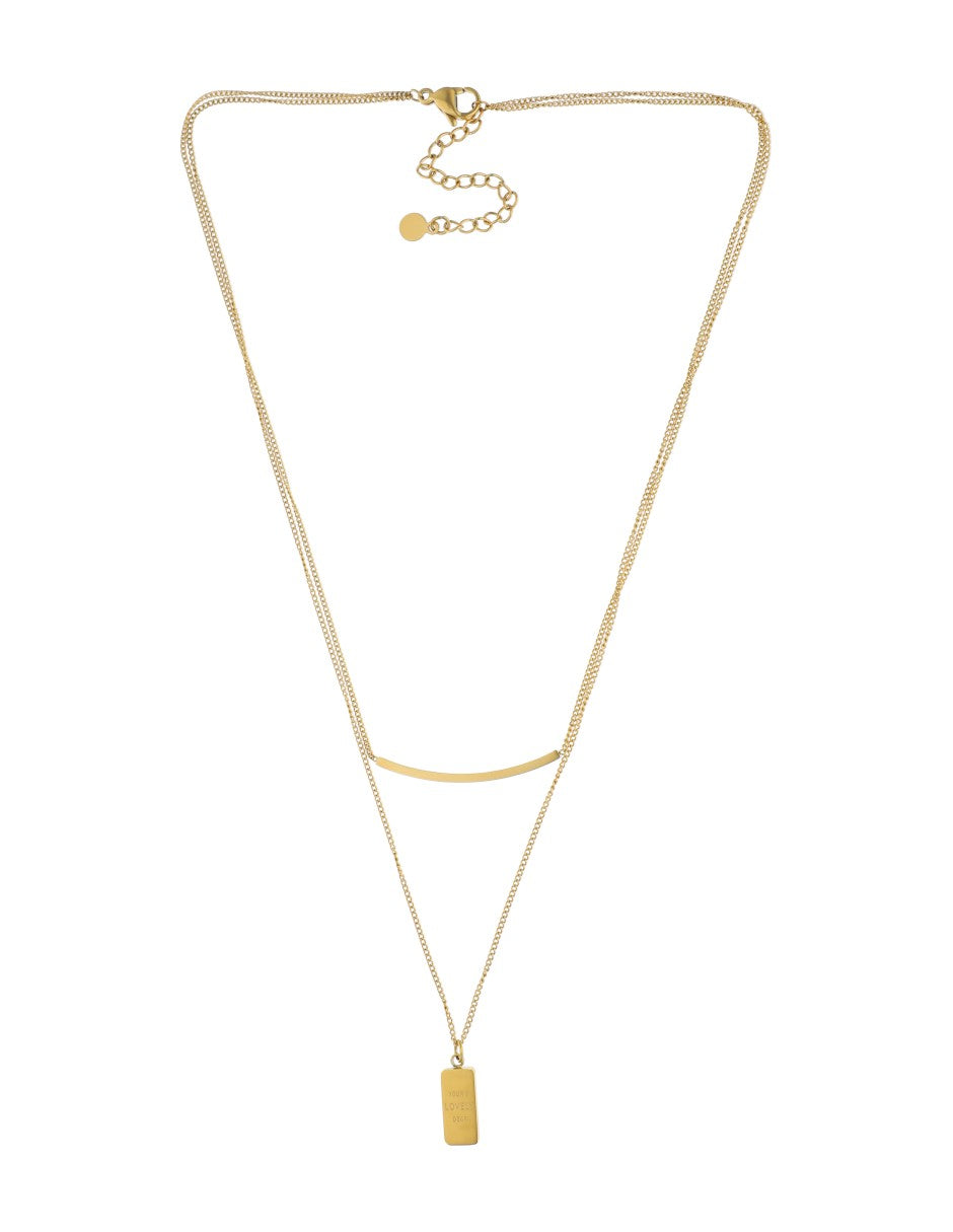 Gargantilla Corta Acero Inoxidable Doble Cadena Barra Lovely Dorado