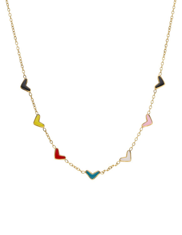 Gargantilla Corta Acero Inoxidable 7 Corazones Mini Multcolor Dorado