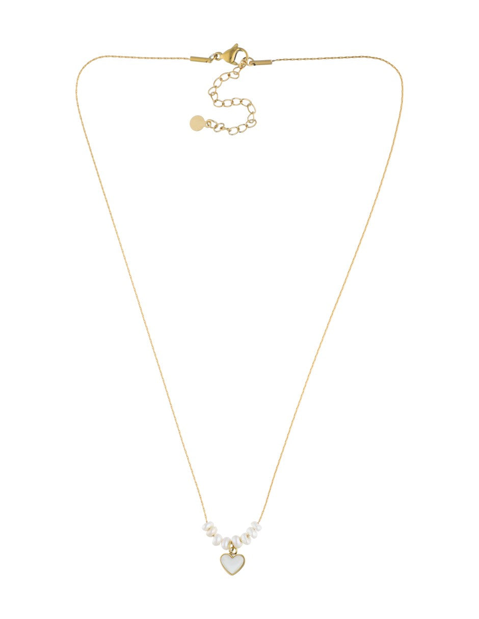 Gargantilla Corta Acero Inoxidable Corazon Perlitas Dorado