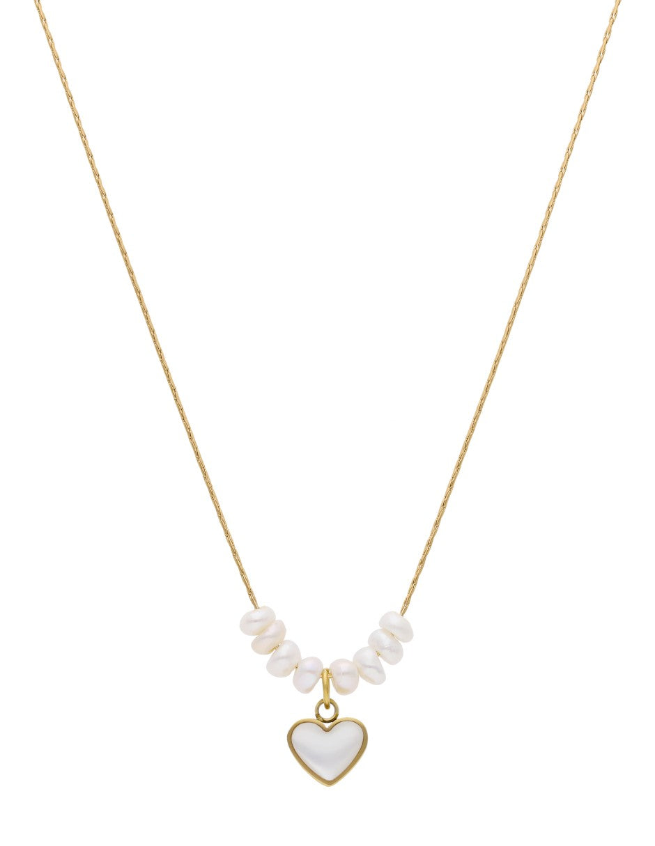 Gargantilla Corta Acero Inoxidable Corazon Perlitas Dorado