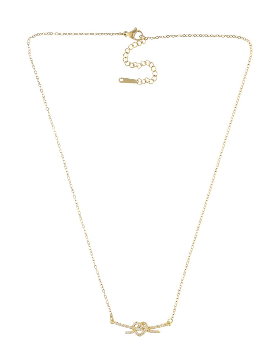 Gargantilla Corta Acero Inoxidable Nudo de Corazon Cristal Dorado