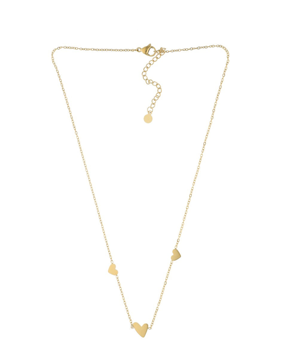 Gargantilla Corta Acero Inoxidable 3 Corazones Dorado