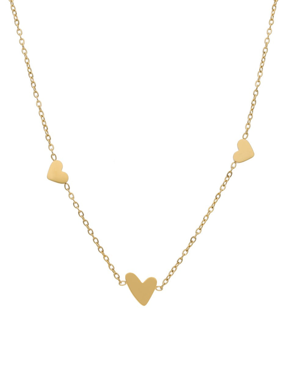 Gargantilla Corta Acero Inoxidable 3 Corazones Dorado