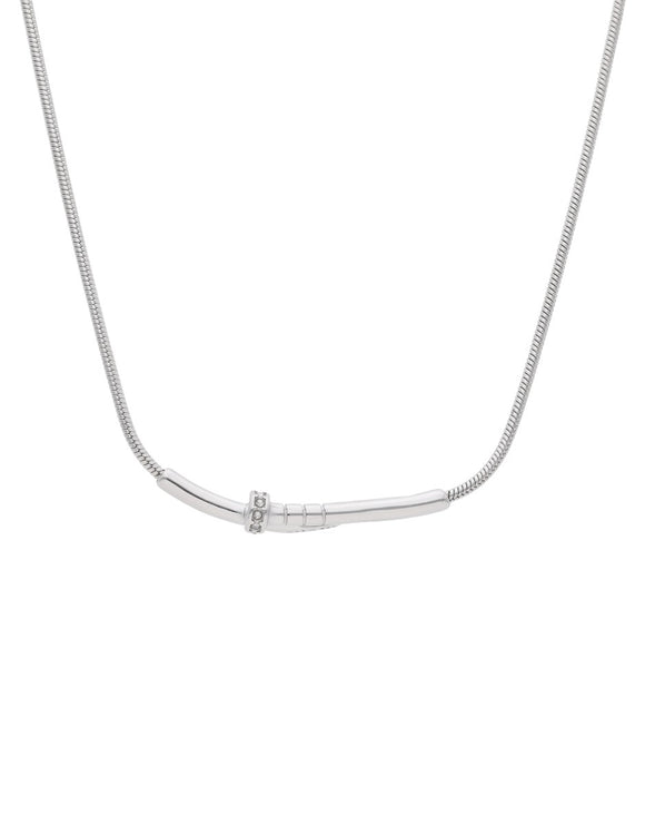 Collar Corto Acero Inoxidable Tornillo Piedritas Plateado