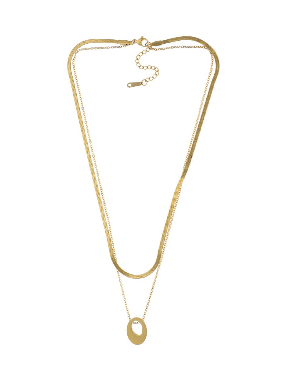 Gargantilla Corta Acero Inoxidable Doble Cadena Ovalo Dorado