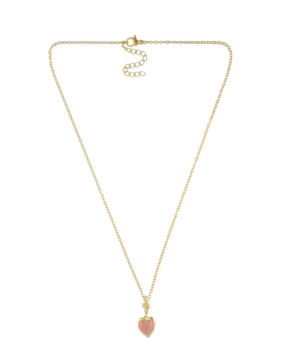 Collar Corto Acero Inoxidable Corazon Rosa Atado Alambre Dorado