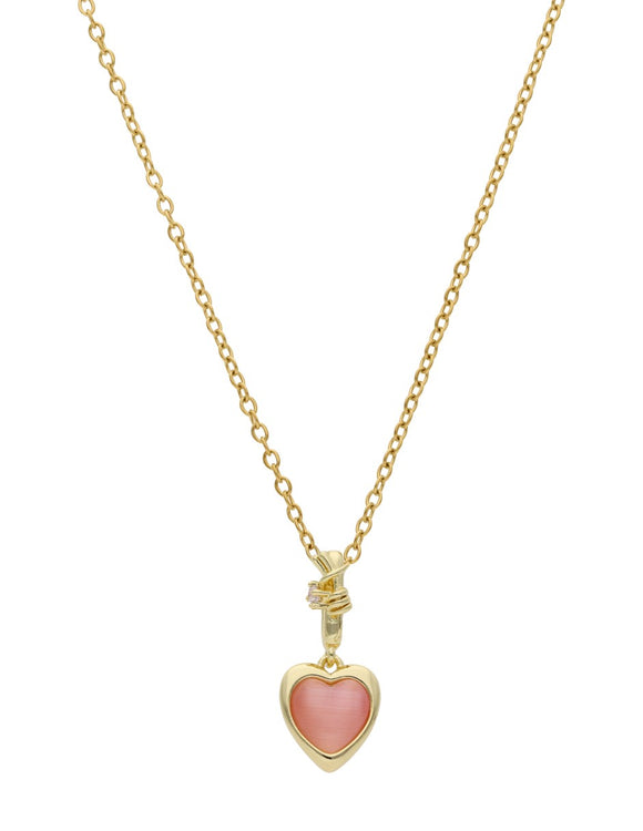 Collar Corto Acero Inoxidable Corazon Rosa Atado Alambre Dorado