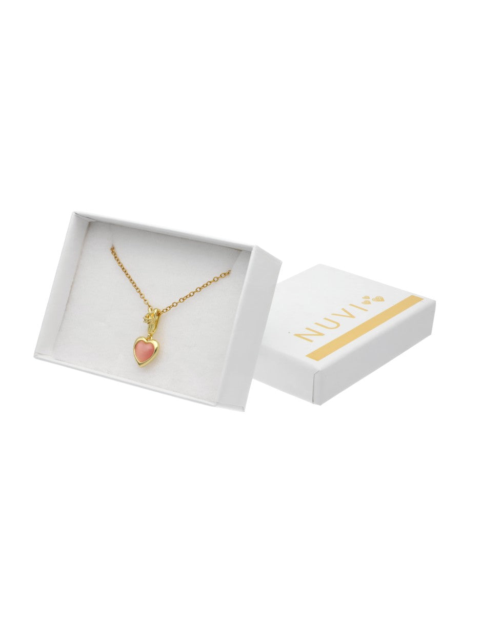 Collar Corto Acero Inoxidable Corazon Rosa Atado Alambre Dorado