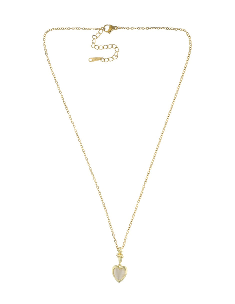 Collar Corto Acero Inoxidable Corazon Blanco Atado Alambre Dorado