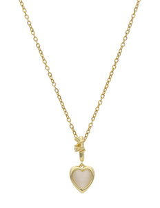 Collar Corto Acero Inoxidable Corazon Blanco Atado Alambre Dorado