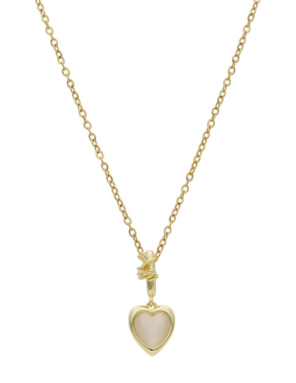 Collar Corto Acero Inoxidable Corazon Blanco Atado Alambre Dorado