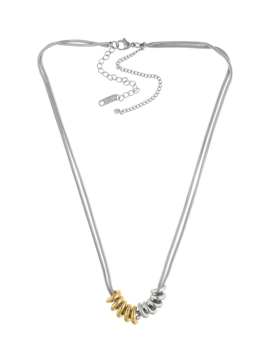 Collar Corto Acero Inoxidable Espiral Cadena Plateada Bitono