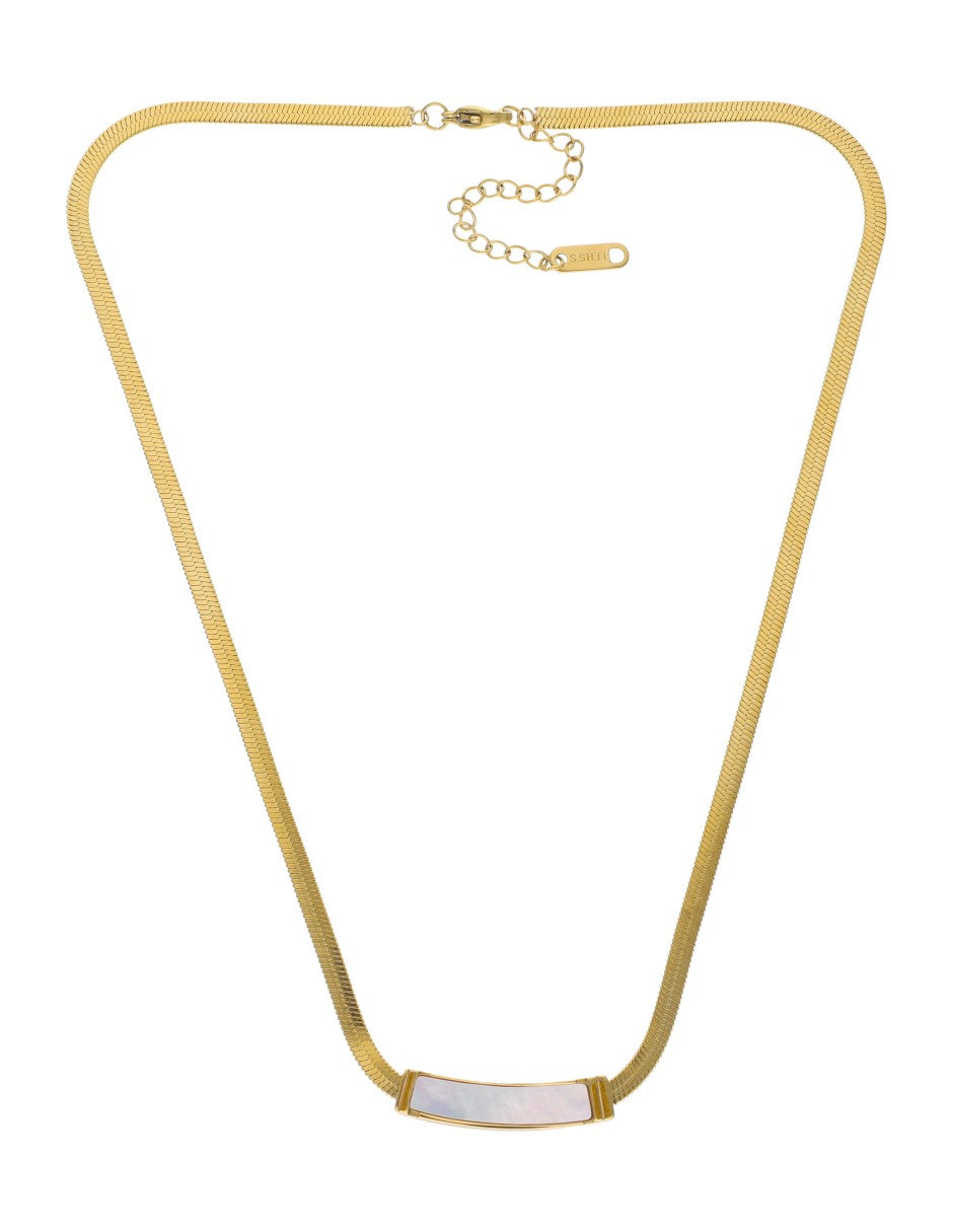 Gargantilla Acero Inoxidable Barra Perla Madre Dorado