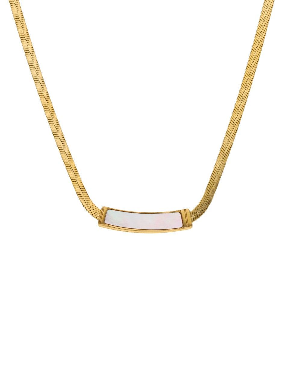 Gargantilla Acero Inoxidable Barra Perla Madre Dorado