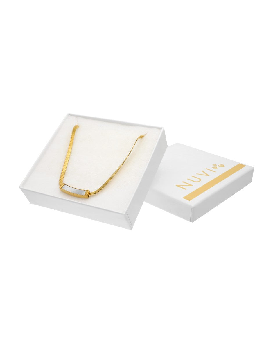 Gargantilla Acero Inoxidable Barra Perla Madre Dorado