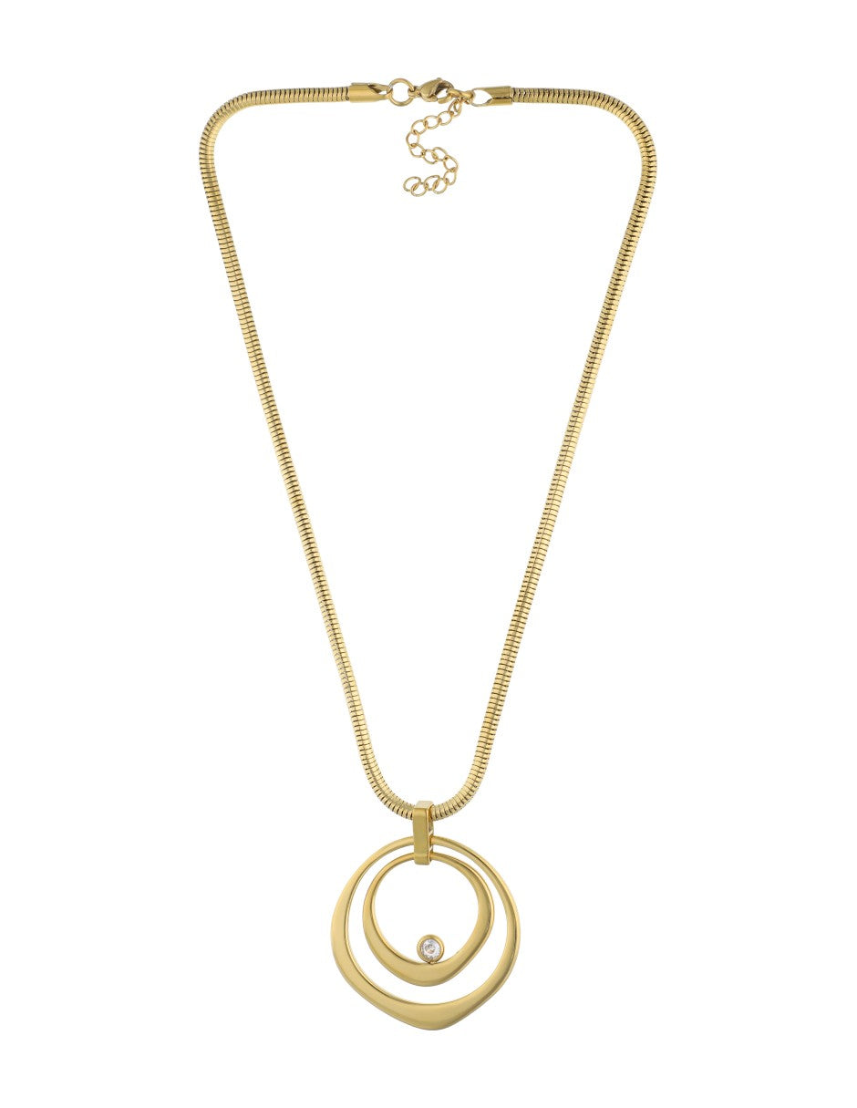 Collar Corto Acero Inoxidable Cadena Grande Circulo Abstracto Gigante Dorado