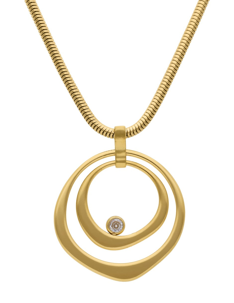 Collar Corto Acero Inoxidable Cadena Grande Circulo Abstracto Gigante Dorado