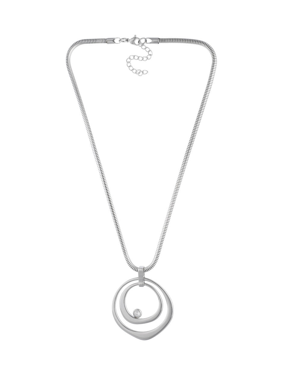 Collar Corto Acero Inoxidable Cadena Grande Circulo Abstracto Gigante Plateado