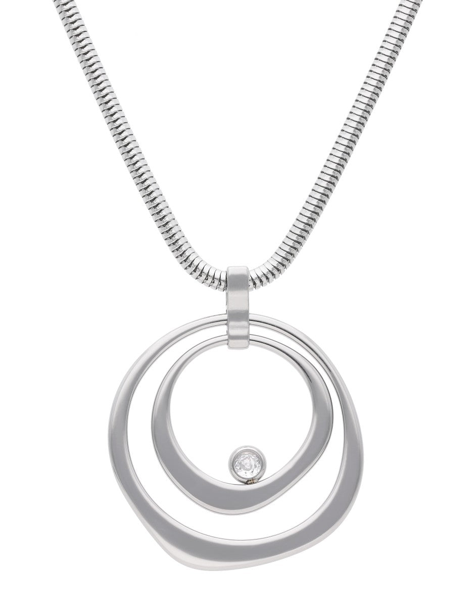 Collar Corto Acero Inoxidable Cadena Grande Circulo Abstracto Gigante Plateado