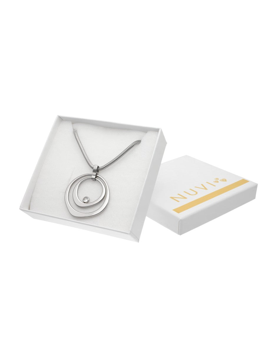 Collar Corto Acero Inoxidable Cadena Grande Circulo Abstracto Gigante Plateado