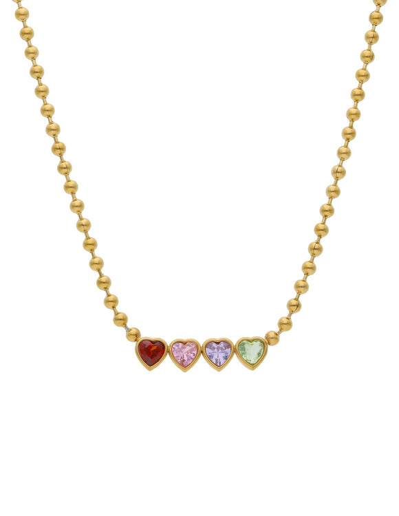 Collar Corto Acero Inoxidable Cadena Bolitaas Corazones Cristal Colores Dorado