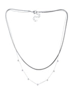 Collar Doble Cadena Plana y Cadena Cristales Blanco