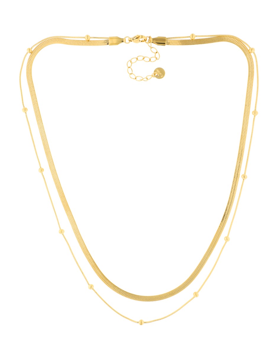 Collar Doble Cadena Plana y Cadena Bolitas