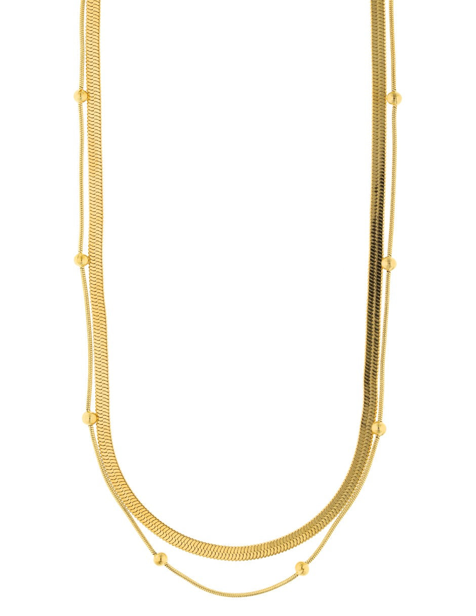 Collar Doble Cadena Plana y Cadena Bolitas