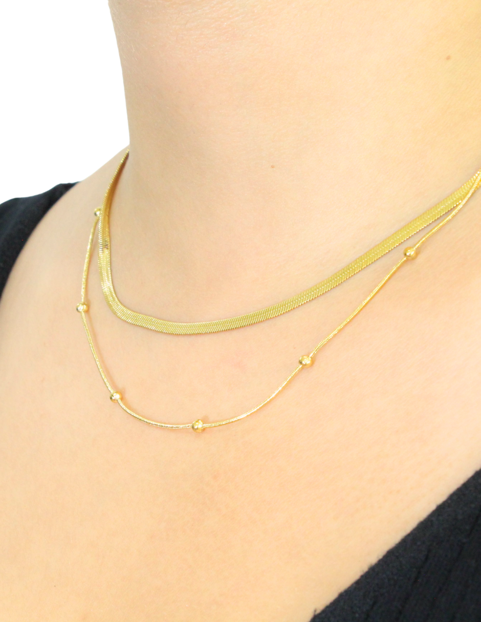 Collar Doble Cadena Plana y Cadena Bolitas