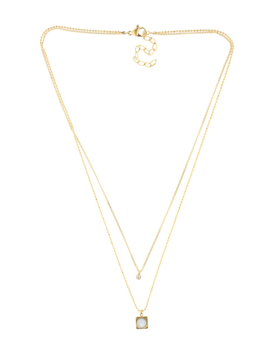 Collar Cadena doble Cubito con piedra y Cristalito