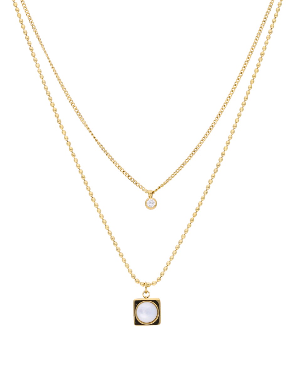 Collar Cadena doble Cubito con piedra y Cristalito