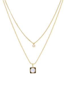 Collar Cadena doble Cubito con piedra y Cristalito