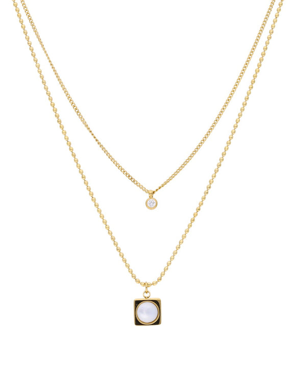 Collar Cadena doble Cubito con piedra y Cristalito