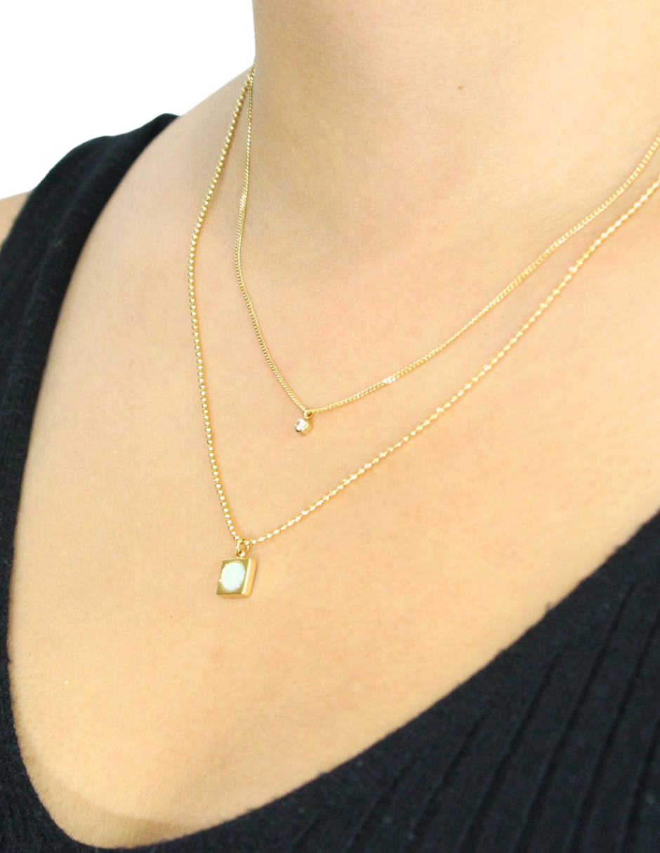 Collar Cadena doble Cubito con piedra y Cristalito