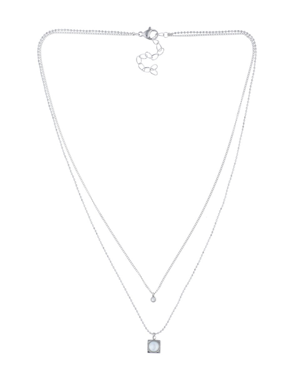 Collar Cadena doble Cubito con piedra y Cristalito