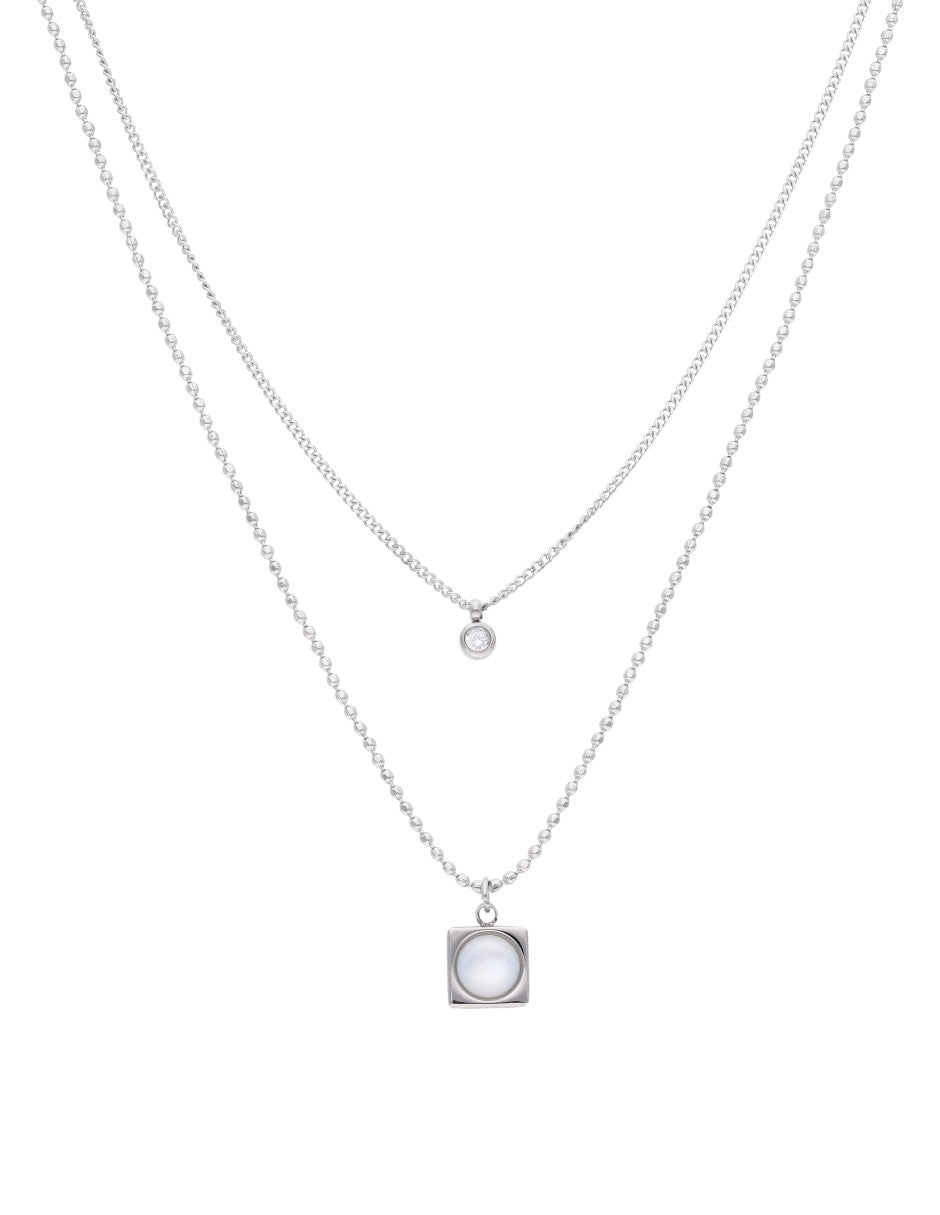 Collar Cadena doble Cubito con piedra y Cristalito