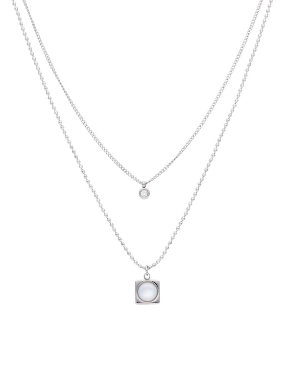 Collar Cadena doble Cubito con piedra y Cristalito